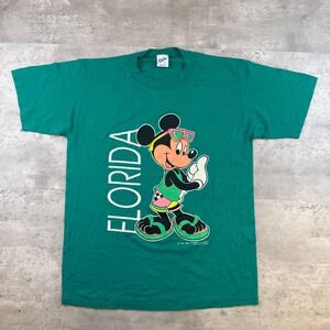 Vintage 90s Velva Sheen Disney‎ Mickey Mouse Florida T-Shirt Green Mens L USA